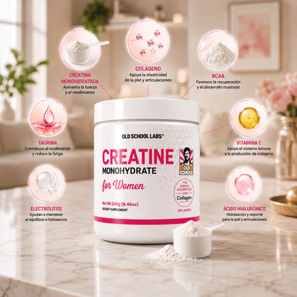 Creatina Monohidratada para mujeres Old School Labs - Más Potencia, Más Curvas, Más Resultados